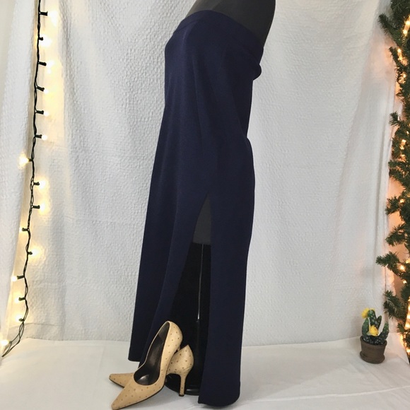 ST JOHN Maxi Skirt w/ 20" Slit Navy Blue - Picture 1 of 4